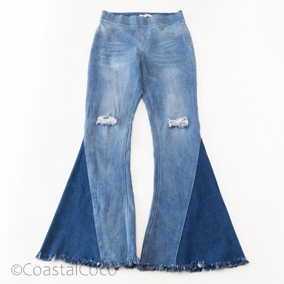 Southern Fried Chics Bell Bottom Jeans Women L High Elastic Stretch Retro Y2K - Picture 1 of 11